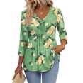 thumbnail image 3 of Ronuti 3/4 Length Sleeve Womens Tops 2025 Blouses for Women Dressy Casual Fashion Clothing V Neck Babydoll Tops Fall Outfits, 3 of 8