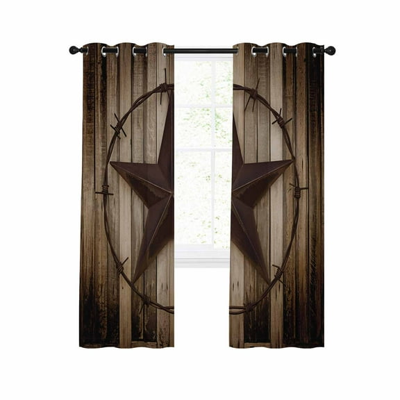 Western Star Retro Blackout Curtains 39 Inches Long for Bedroom, Vintage Brown Wood Barn Thermal Insulated Room Darkening Black Out Window Curtain Panels Grommet Drapes for Living Room