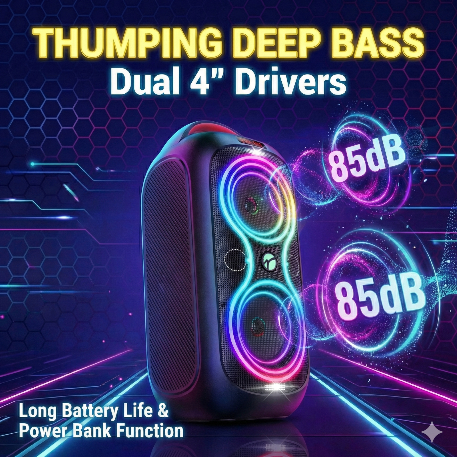 ABigDay Large Bluetooth Speaker 60W Peak, 85dB Big Party Speaker with Portable Handle, FM Radio, LED Light, TWS, Lightweight Wireless loud Speaker for Outdoor Patio