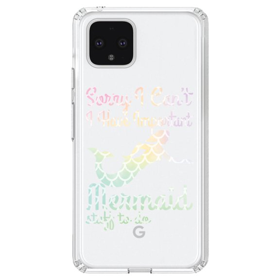 DistinctInk Clear Shockproof Hybrid Case for Google Pixel 4 (6.1" Screen) - TPU Bumper Acrylic Back Tempered Glass Screen Protector - Sorry I Have Important Mermaids Stuff