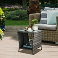 thumbnail image 3 of Seizeen Outdoor Side Table for Patio Rattan Furniture, Small Rattan End Table with Storage 2 Layer, Glass Top Coffee Table for Chairs Garden Porch Deck, 18inch, 3 of 7