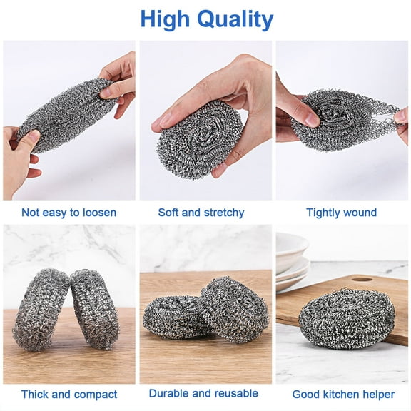 QYXQPYO Stainless Steel Wool Scrubber Stainless Steel Scrubbers Steel Wool Srubber Heavy-Duty Scouring Pads for Deep Kitchen Cleaning Rust Removal Pots Grills Burnt Stains, 1 Pc