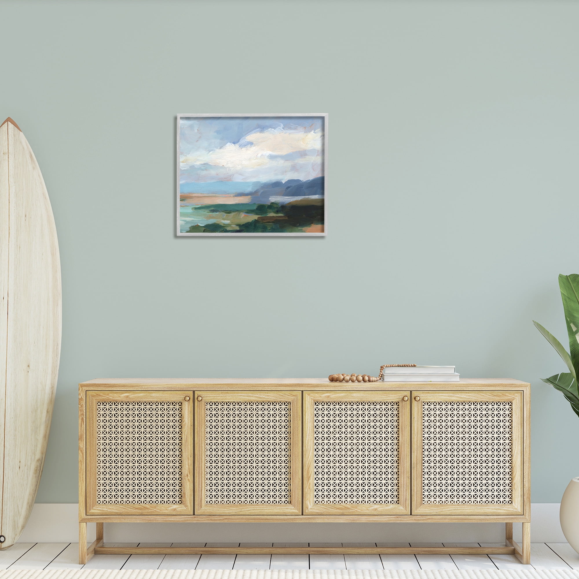 Stupell Industries Traditional Cloudy Beach Landscape Painting Gray Framed Art Print Wall Art, 30 x 24