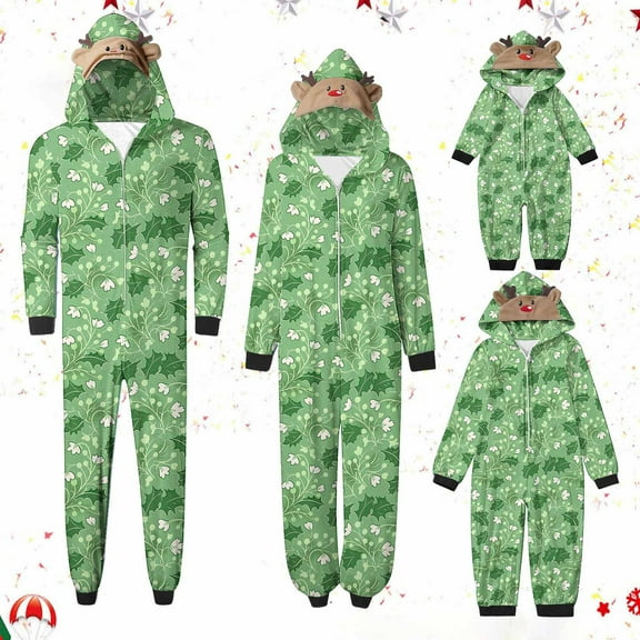 Odeerbi Christmas Onesie Pajamas for Family Holiday Sleep Jumpsuit Long Sleeve Family Christmas Pajamas Matching Sets Dad Fashion Lattice Print Plush Jumpsuit Sleepwear PJs Set Green