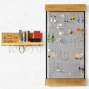 Lavievert Hanging Earring Organizer, Vintage Rustic Stud Earring Display, Set of 2 Wall Mounted Jewelry Organizer Holder with Shelf & Removable Rod for Earrings Rings Necklaces Bracelet - Brown