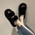 thumbnail image 1 of Zapatillas peludas para mujer, de otoño e invierno, de plataforma con tiras cruzadas de aspecto alto, suela gruesa, suela suave aumentada, zapatillas de algodón para el hogar, 1 of 6
