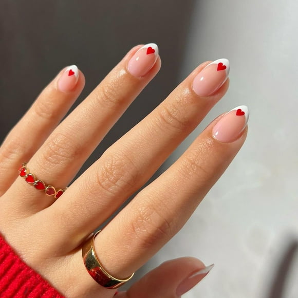Today Discount Naittoop Red Hearts Valentine's Day Nail Art 24PCS Nail Tips Finished Wearable Nails False Nails Wearable Nail Patches