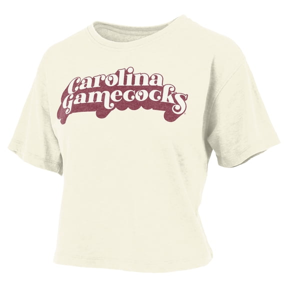 Women's Pressbox White South Carolina Gamecocks Vintage Easy Team Name Waist-Length T-Shirt