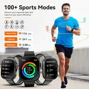 Men Women Smart Watch 2.01 inch Touch Screen Watch, IP67 Waterproof Smart Watch for Android IOS (Gold)