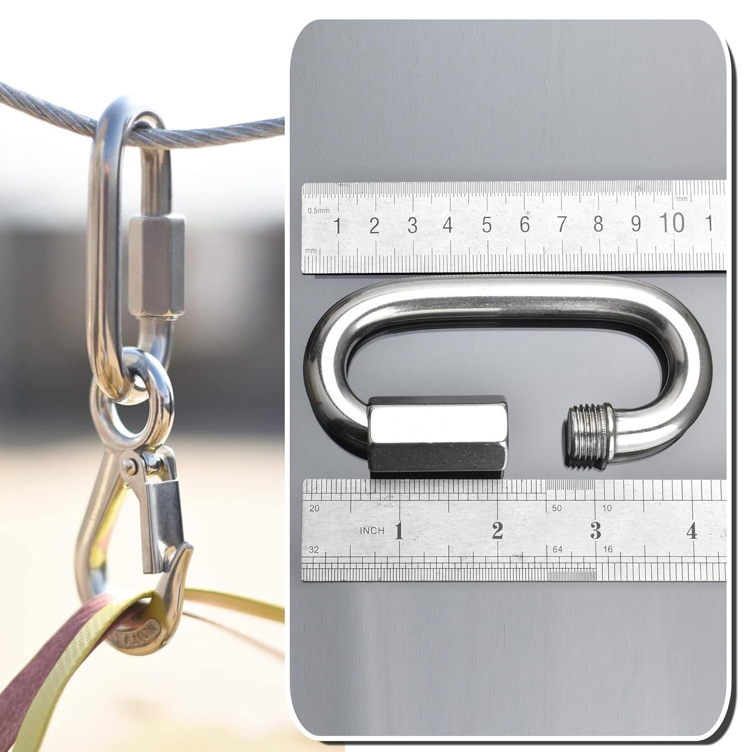 4 Packs 1/2" Quick Links,M12 Heavy Duty 304 Stainless Steel Quick Link D Shape Locking Looks for Carabiner, Hammock, Camping and Outdoor Equipment, Max. Load 3300 Lb