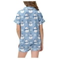 thumbnail image 3 of Girls Christmas Print Button Down Collar Short Sleeve Pajama Set Two Piece Outfit Blue 12-13 Years, 3 of 6