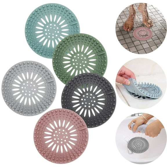 5pcs Drain Hair Catcher, Durable Silicone Hair Stopper Shower Drain Cover, Shower Drain Hair Trap, Easy to Install and Clean Suit for Bathroom Bathtub and Kitchen
