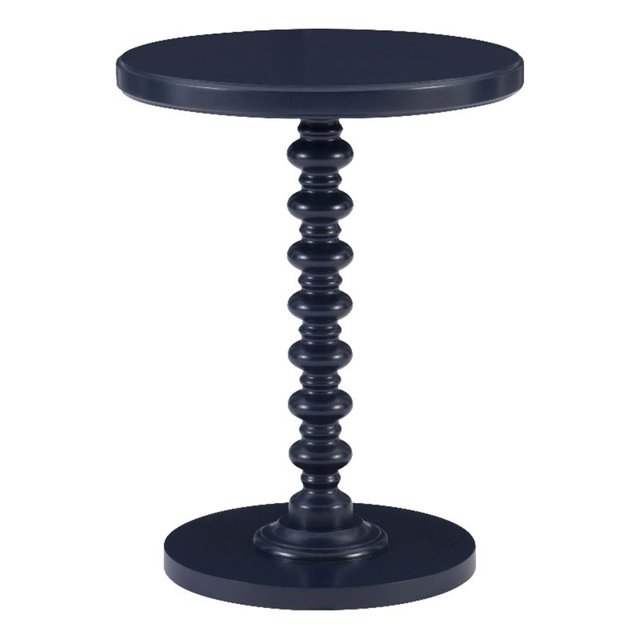 Linon Tara Table d'Appoint Ronde à Barreaux en Bois Peint Bleu Marine