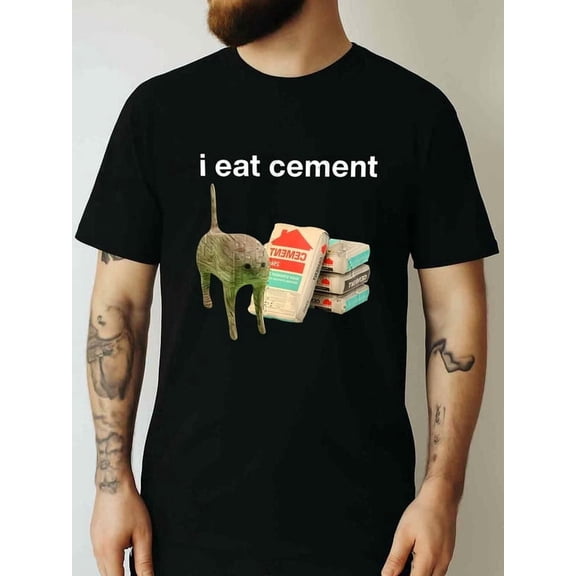 Greenink I Eat Cement Cursed Cat Funny Oddly Specific Dank Meme T-Shirt Funny Graphic Tees Unisex Adults Shirt for Men Women