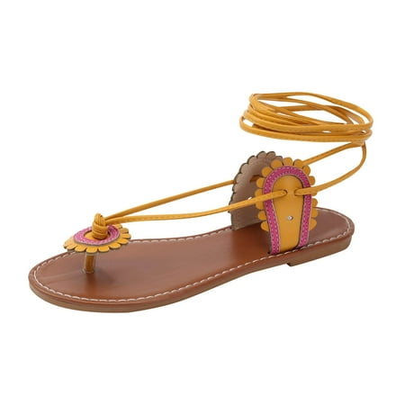 

Ediodpoh New Strappy Flower Sandals for Women European and Flip Flops Lightweight Beach Sandals and Slippers Large Size Casual Sandals Summer Sandals for Women 2024 Yellow 8(40)
