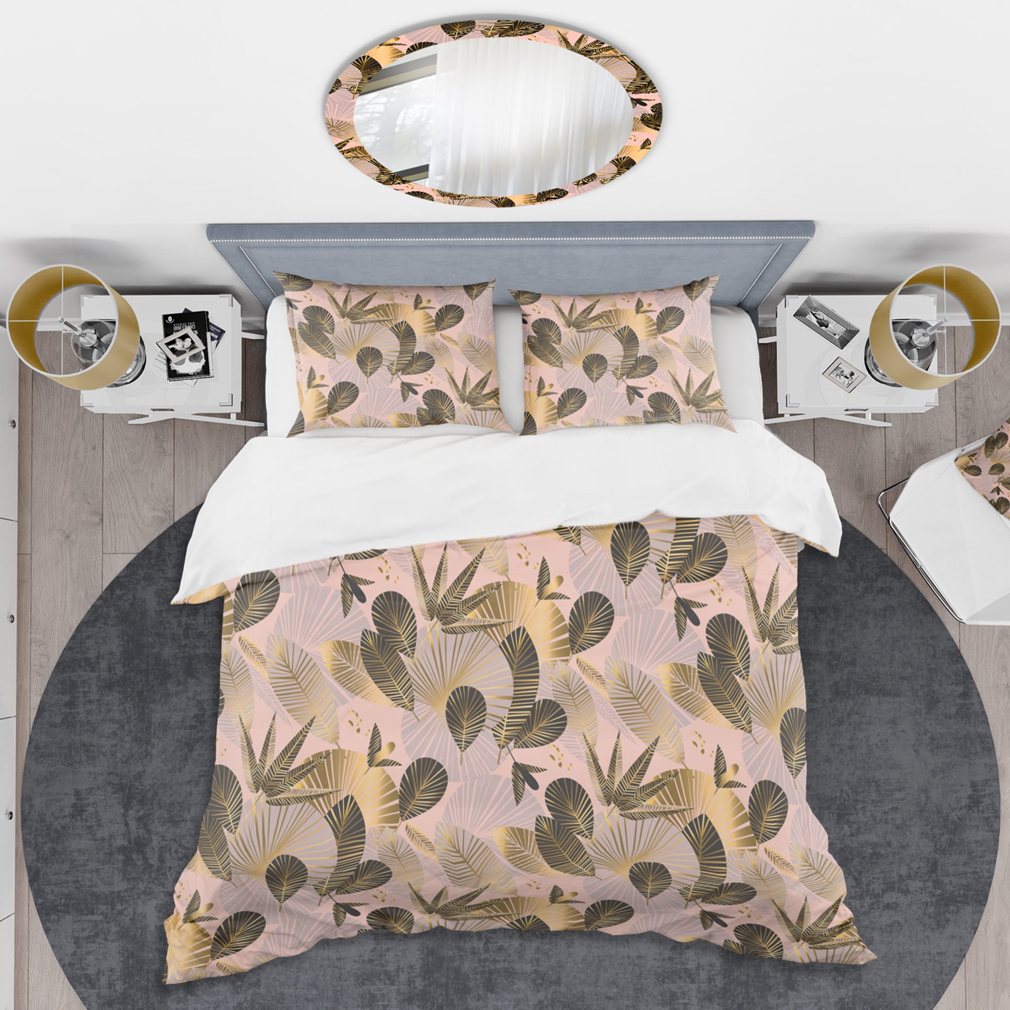 Designart 'Golden Foliage III' Mid-Century Modern Duvet Cover Set
