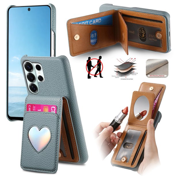 Funda FOXDOCK para Samsung Galaxy S26 Ultra con función billetera, soporte ajustable y diseño con espejo-azul