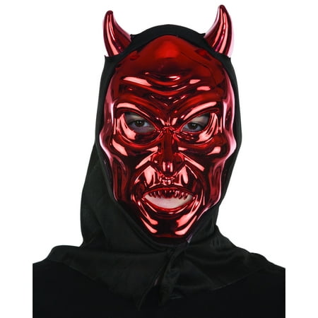 Adults Red Venetian Carnival Horned Hooded Devil Mask Costume Accessory