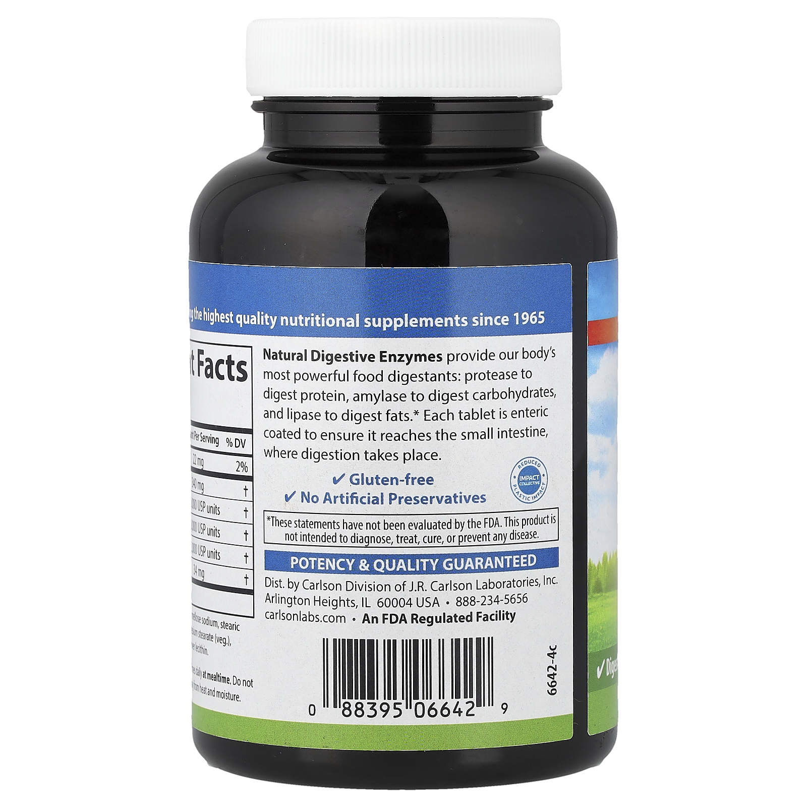 Carlson Natural Digestive Enzymes with Protease, Amylase & Lipase, 250 Tablets