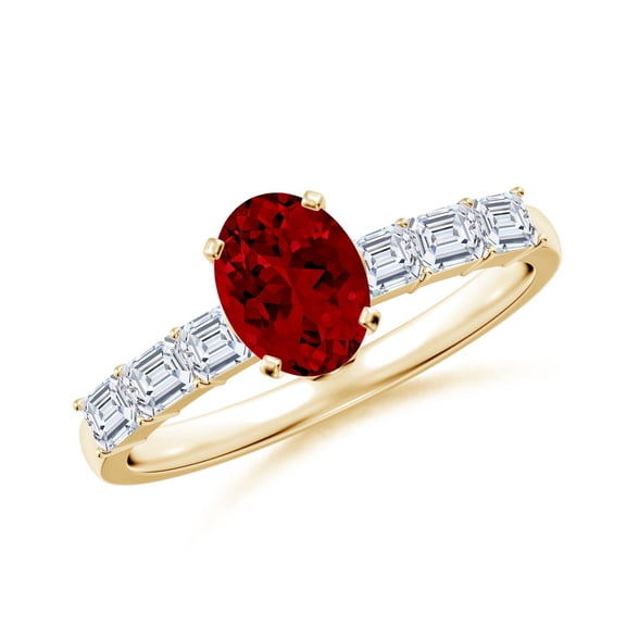 ANGARA Oval Lab Grown 1 Ct Ruby Engagement Ring with Diamond Accents for Women in 14K Yellow Gold (Size-7x5mm) | July Birthstone, Birthday, Anniversary, Jewelry Gift for Women | Lab-Grown Ruby Ring