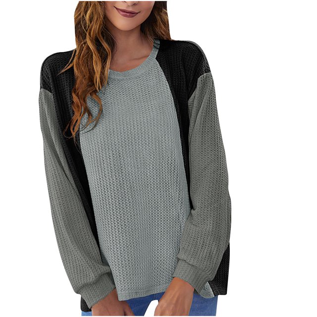 Moda mujer casual manga larga cuello redondo patchwork señoras tops sudaderas Fridja FKASFK2284