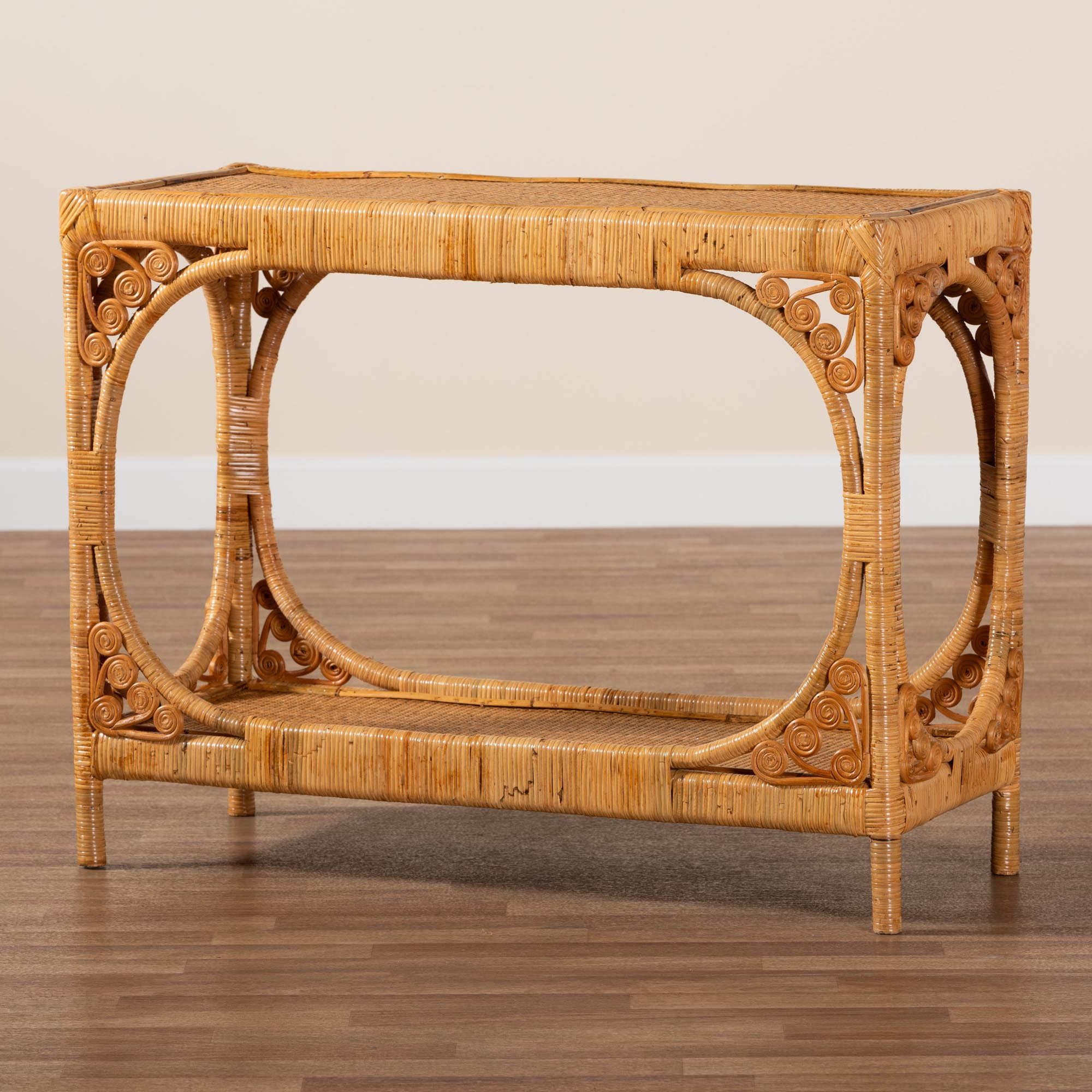 bali & pari Ramona Rattan BOHO Console Tables, Light Honey