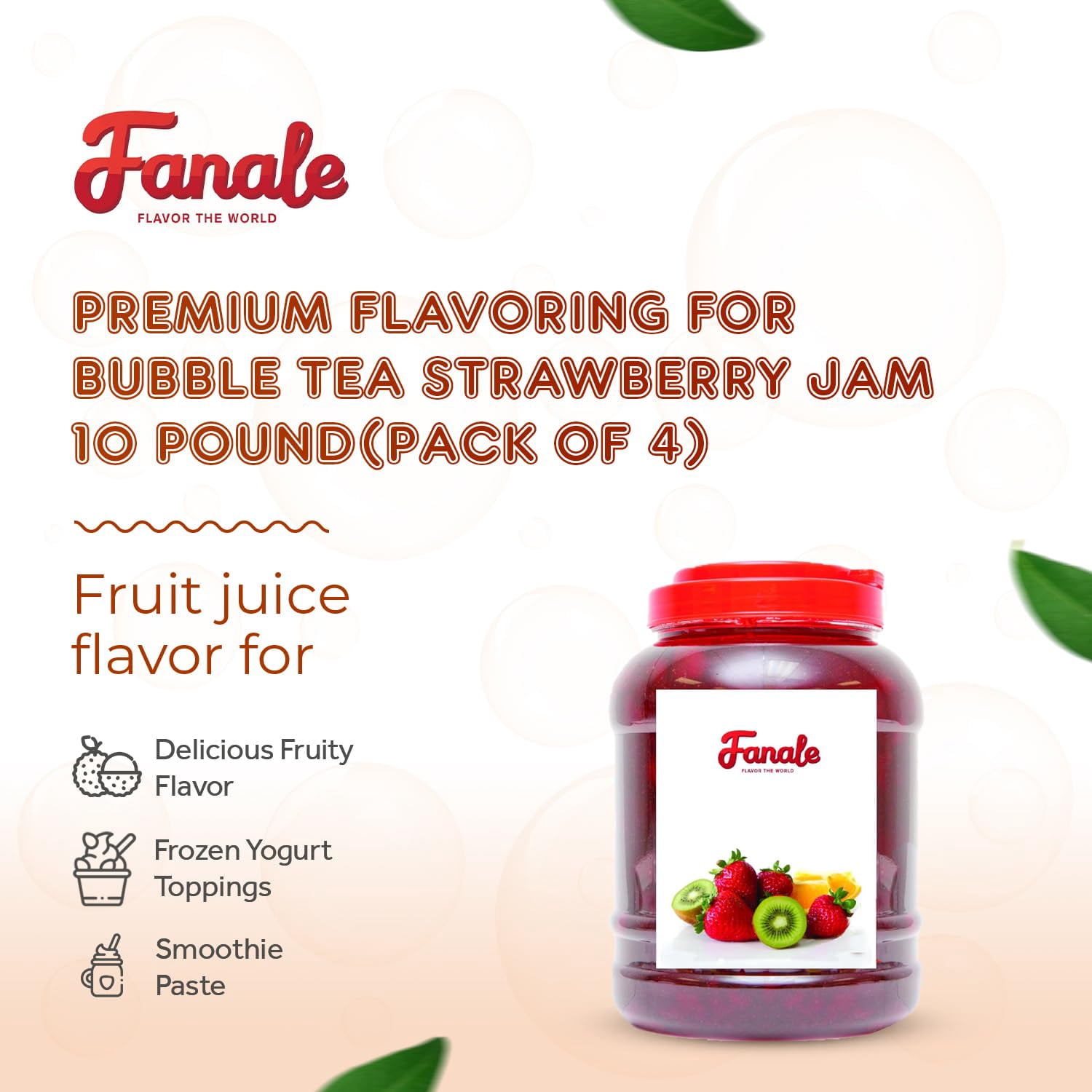 Fanale Premium Flavoring Jam for Bubble Tea | Strawberry Flavor Fruit Jam | 10 pound | (Pack of 4)
