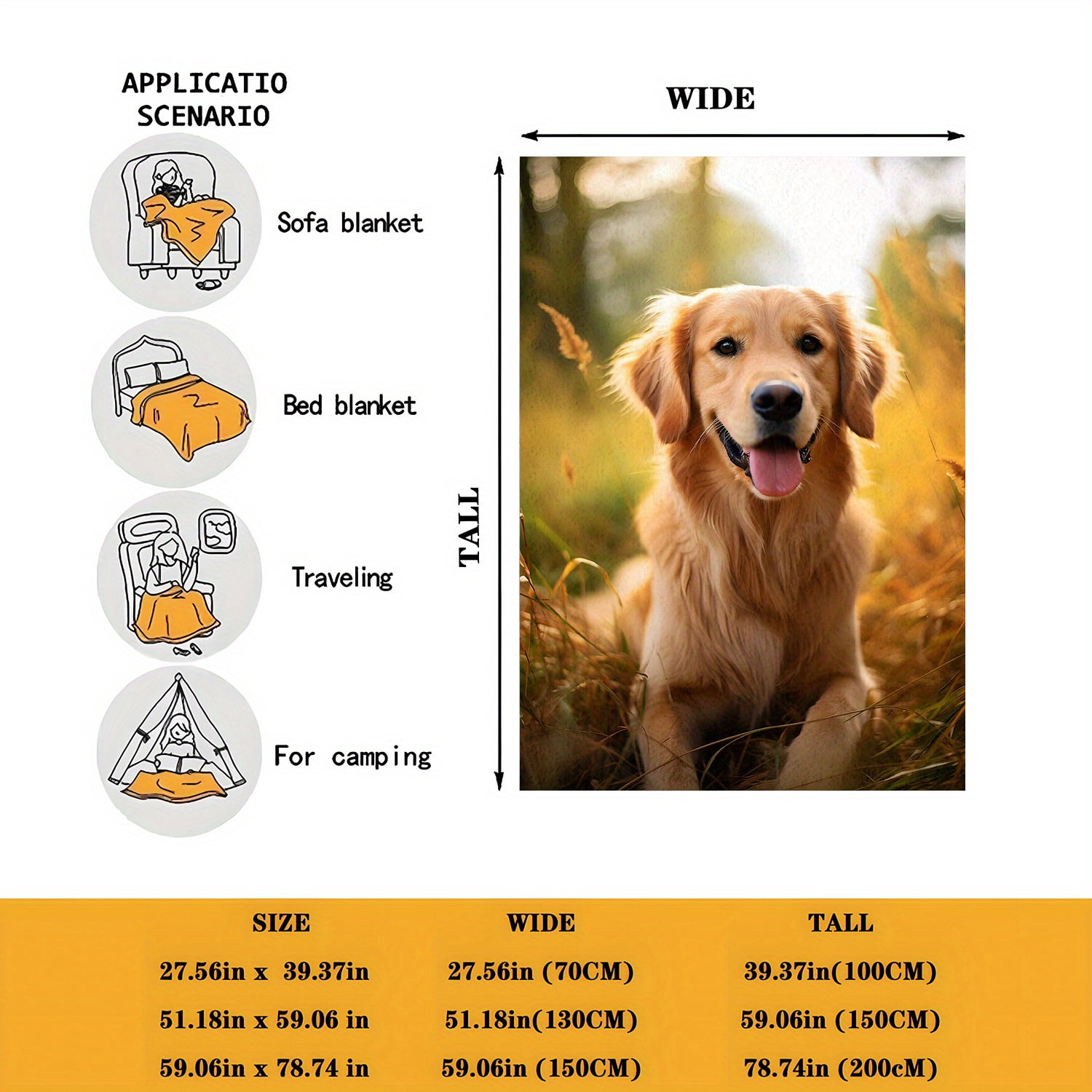Golden Retriever Dog Blanket - Ultra-Soft 100% Polyester Flannel, 200-250gsm All-Season Cozy Throw for Sofa, Camping & Home Decor - Contemporary Digital Print Pet Lover Gift