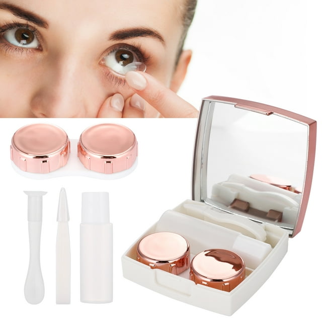 Peahefy Mini Contact Lens Holder Eye Care Lenses Container Case Portable Mirror Box , Mirror Lens Case, Mini Contact Lens Box