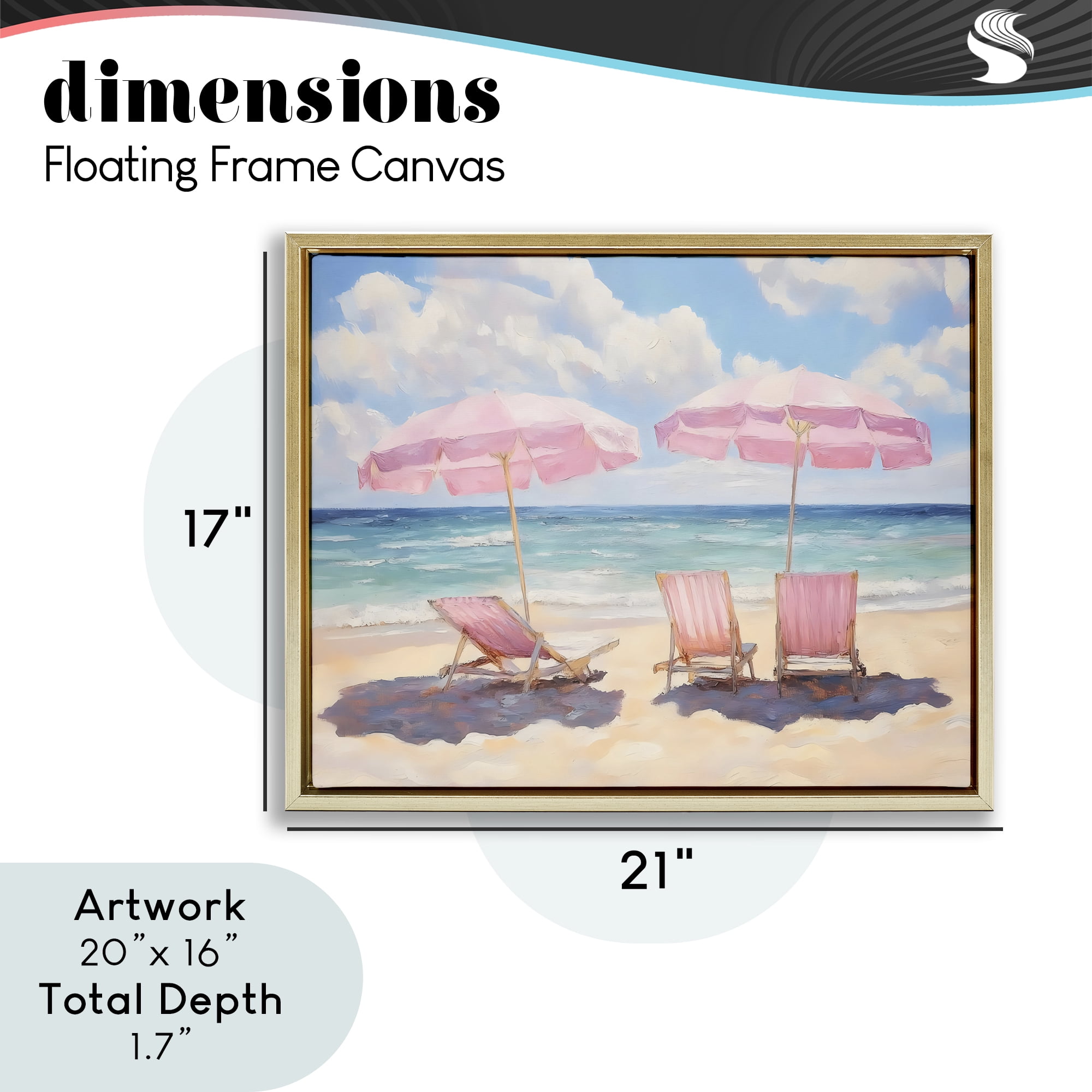 Stupell Industries Pink Summer Chairs by the Sea Gold Framed Floater Canvas Wall Art, design by LSR Design Studio