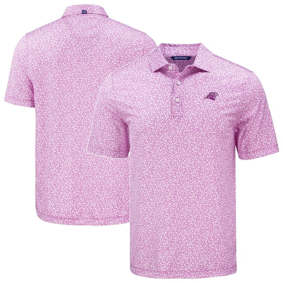 Men's Cutter & Buck Pink Carolina Panthers Pike Eco Flora Print Recycled Polo