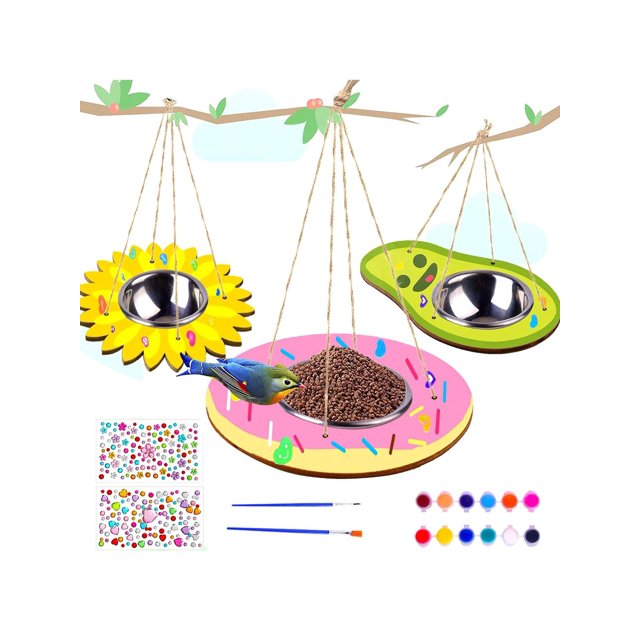 3 Pieces Hanging Bird Feeder Outdoor Craft Kits For Kids Hanging Bird Feeder Crafts Suite Wood Bird Fearers Garden Birds Wild Birds