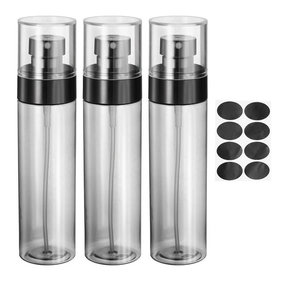3Pcs Small Spray Bottles, 100ml/3.4 oz Travel Size Spray Bottle Fine Mist with Labels (Black/Clear)