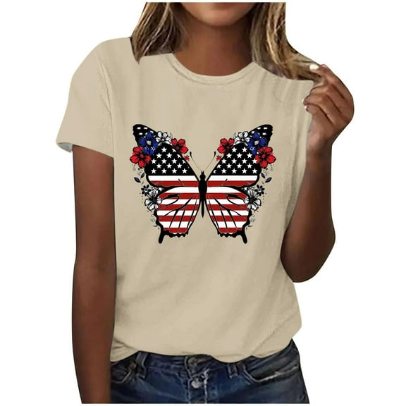 T Shirts for Women Fashionable Women's Casual Pullover Printed Short Sleeved Round Neck