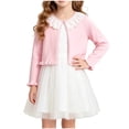 thumbnail image 3 of Pink Girls Cotton Cardigan Sweater - Lace Collar Cropped Open Front Knit Bolero for 2-14 Years,Size 4-5 T, 3 of 8