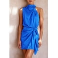 thumbnail image 3 of Vestido corto sin mangas de satén con cinturón PRETTYGARDEN azul Talla S, 3 of 8