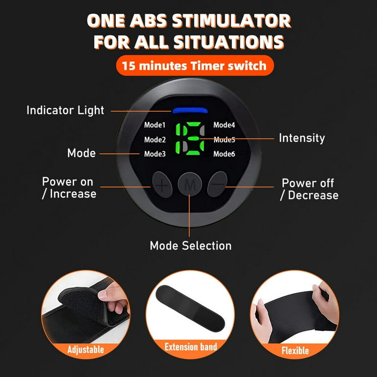 MDHAND Abs Trainer Muscle Stimulator USB Rechargeable 6 Modes 15 Intensity  EMS Muscle Stimulator Fitness Training Gym Workout