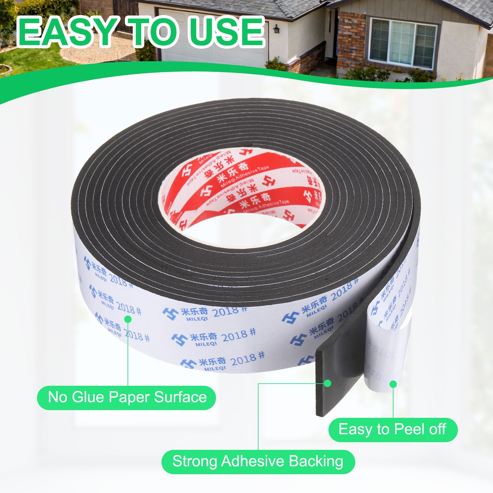 Uxcell 4Roll Sponge Rubber Foam Tape, 1 3/4" W x 1/8" t x 16.4ft l Self-Adhesive Foam Insulation Tape Weather Stripping for Window Door Soundproofing Weatherstrip AC Seal Strip, Black