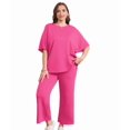 thumbnail image 4 of Two Piece Sets for Women Summer Outfits Wide Leg Crop Pants Lounge Sets Beach Vacation Clothes Rose Red M, 4 of 9