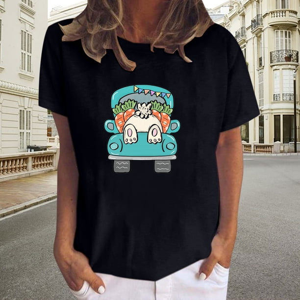 Puntoco Mujer Impreso Casual Suelto Cuello Redondo Pascua Verano Manga Corta Camiseta tops Puntoco Puntoco-334