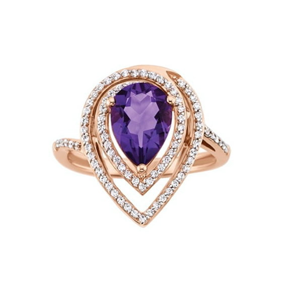 Amethyst February Birthstone & & Cubic Zirconia Ring in 10k Rose Gold (0.3 Cttw)