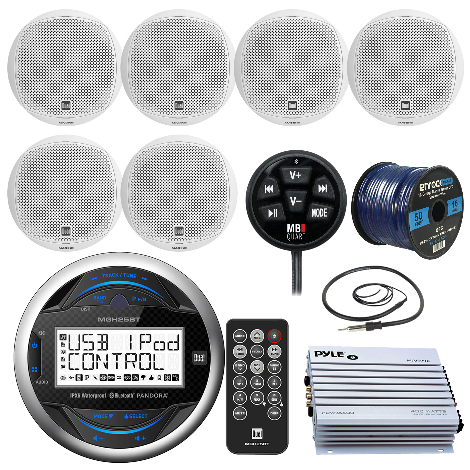Dual Electronic MGH25BT Marine Bluetooth Gauge Style Digital Media