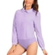 thumbnail image 4 of INSPIRAR CHIC Blusa de Mujer con Botones Leotardo Cuello Peter Pan de Manga Larga Tops de Negocios XS Púrpura Claro, 4 of 5