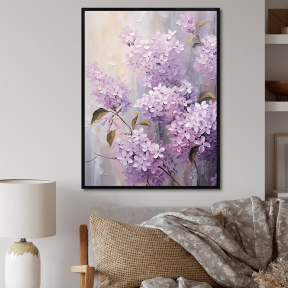 Designart "Melody Of Blooming Lilacs" Lilacs Floater Framed Canvas Prints