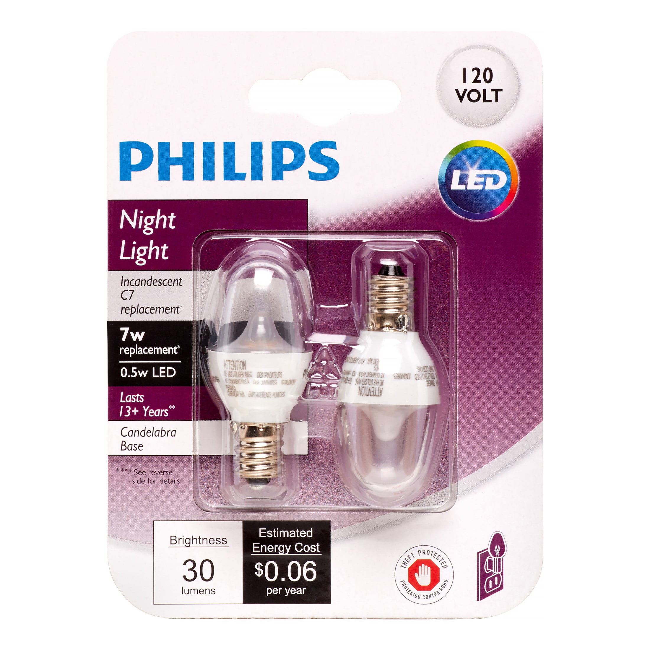 Philips LED Nightligh Light Bulb, Clear White, 7 WE, 2 CT - Walmart.com