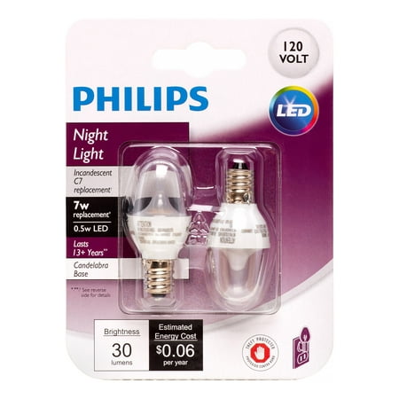 Philips LED Nightligh Light Bulb, C7, Clear Soft White, 7 WE, 2