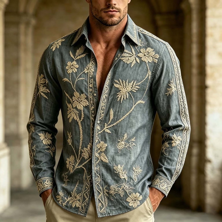 Lanyiu Button Down Shirts Mens Long Sleeve Floral Shirts Dress Shirts Wedding Party Holiday Shirt, Men's, Size: 4XL