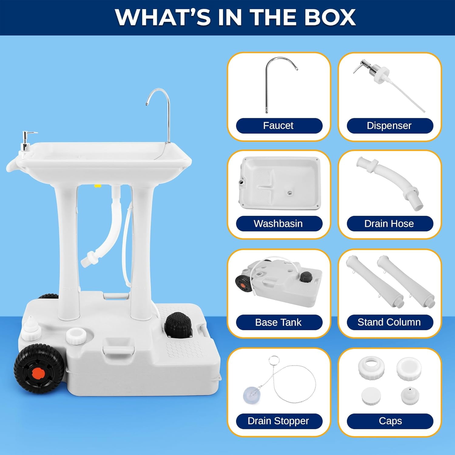 SereneLife Portable Hand Washing Station – Hands-Free Foot Pump Sink with Soap Dispenser & Drain Hose, 100+ Hand Washes for Camping, Events & Worksites