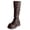 Brown, variant on Womens Knee High Slouch Boots, Pull On Tall Boots, Round Toe Chunky Block Heel Faux Leather Boots with Strap and Button Decor for Street Style