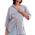 thumbnail image 2 of YABCSAZ Womens Tops Plus Size Long Sleeve Shirts Casual Loose Fit Solid Color Button Down Office Work T Shirts Blouse with Pockets, Womens Summer Tops, 2 of 8